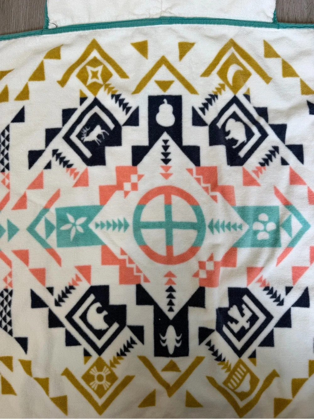 Pendleton Bath Hooded Towel - Aztec Pattern in Teal, Coral & Mustard